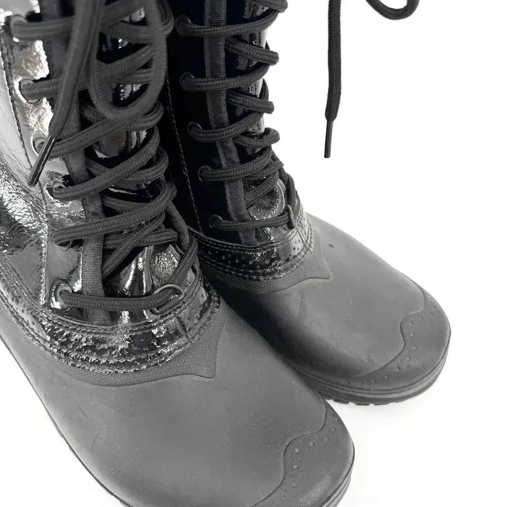 The North Face Black Patent Trim Waterproof Lace Up Snow Boots